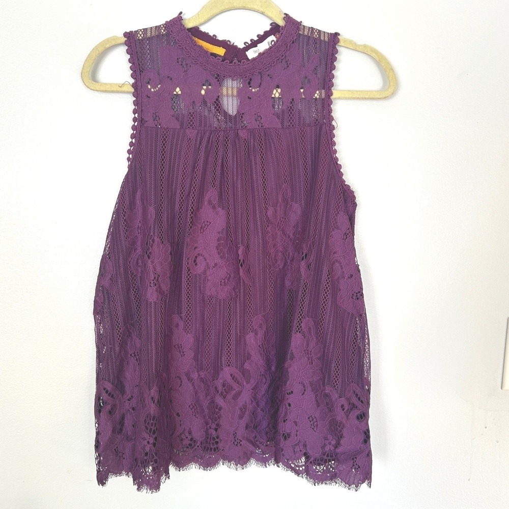 Taylor & Sage Purple Lace Sleeveless Mock Neck Top Womens Medium Boho Romantic